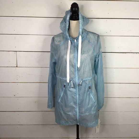 New CalvinKlein Logo Print Hooded Jacket SemiSheer - Picture 1 of 11